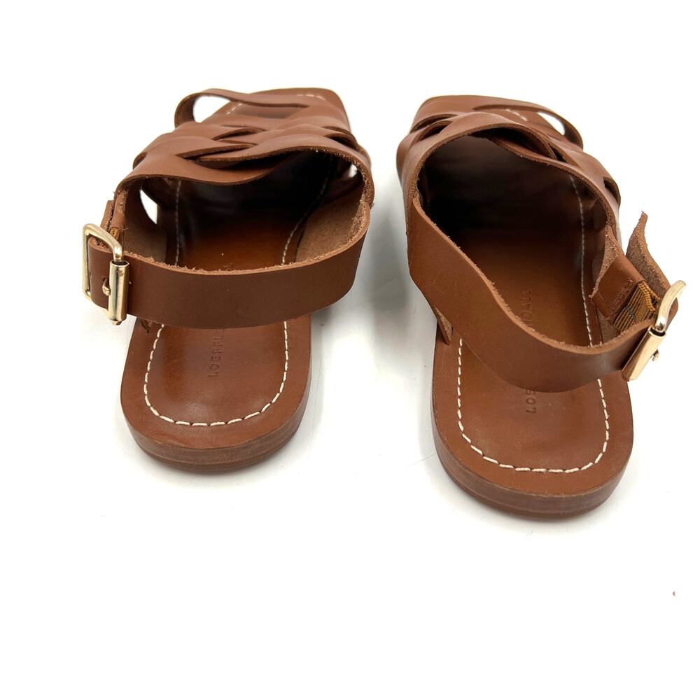 Loeffler Randal Grayson Leather Peep Toe Slingback Sandals Tan Coastal Prep - Picture 4 of 10